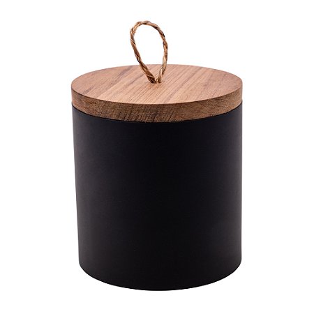 POTE DE AÇO INOX COM TAMPA EM MADEIRA TECA PRETO 13CM X 10CM - WOLFF CRAFT