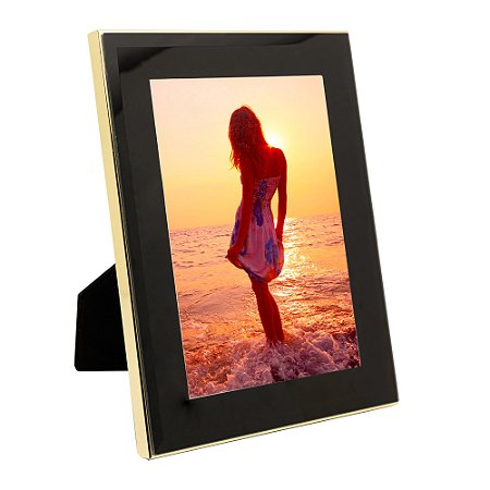 PORTA-RETRATO DE AÇO INOX COM VIDRO PRETO 13CM X 18CM - WOLFF
