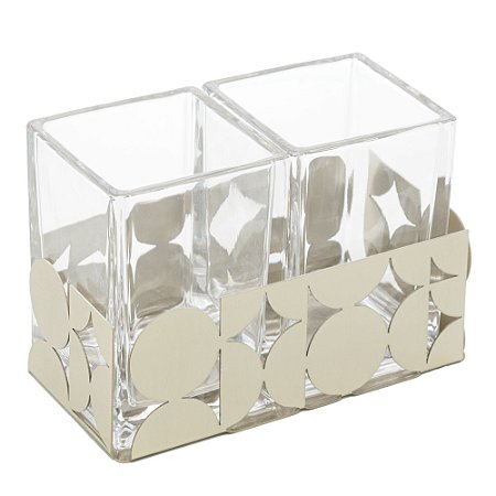 PORTA TALHERES DE AÇO INOX COM CRISTAL BAUHAUS CHAMPANHE 18CM X 10CM X 7,5CM - WOLFF