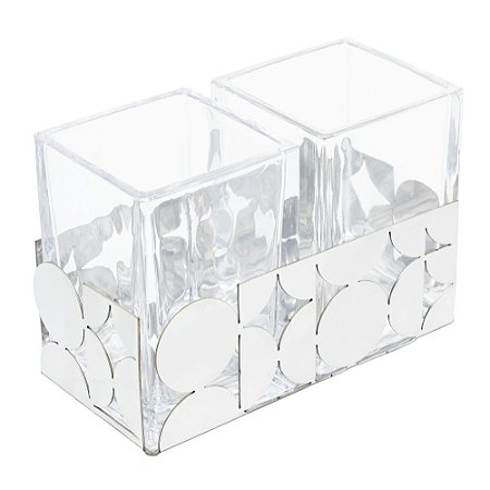 PORTA TALHERES DE AÇO INOX COM CRISTAL BAUHAUS 18CM X 10CM X 7,5CM - WOLFF