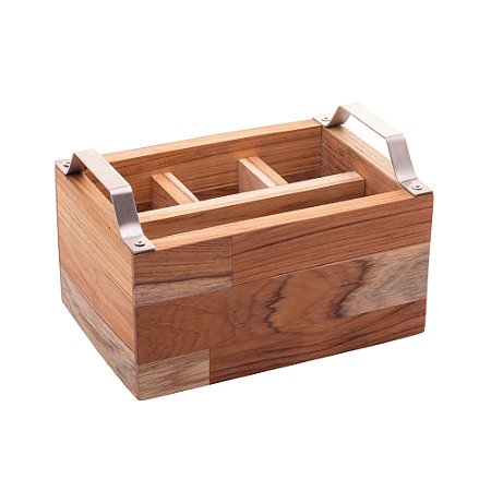 PORTA TALHERES COM ARAMADO EM AÇO INOX TECA 23CM X 16CM X 15CM - WOLFF CRAFT
