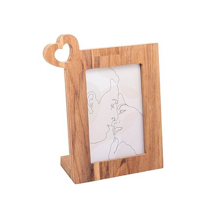 PORTA RETRATO DE MADEIRA TECA CORAÇÃO MARROM 10CM X 15CM - WOLFF CRAFT