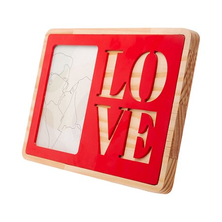 PORTA RETRATO DE MADEIRA PINUS LAQUEADO NAMORADOS VERMELHO 26CM X 11CM X 18CM - WOODART