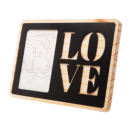 PORTA RETRATO DE MADEIRA PINUS LAQUEADO NAMORADOS PRETO 26CM X 11CM X 18CM - WOODART