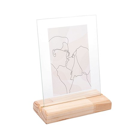 PORTA RETRATO DE MADEIRA E VIDRO VERTICAL PINUS 10CM X 15CM - WOODART