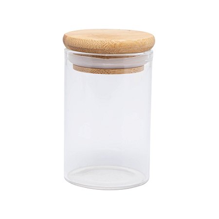 PORTA MANTIMENTO DE VIDRO BOROSSILICATO COM TAMPA DE BAMBU 90ML - WOLFF