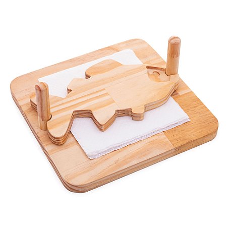 PORTA GUARDANAPOS DE MADEIRA PINUS PEIXE 23CM X 23CM X 9CM - WOODART