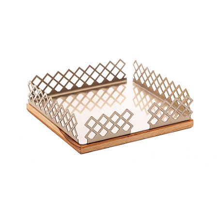 PORTA GUARDANAPOS DE MADEIRA COM AÇO INOX TECA CHAMPANHE 18CM X 5CM - WOLFF CRAFT