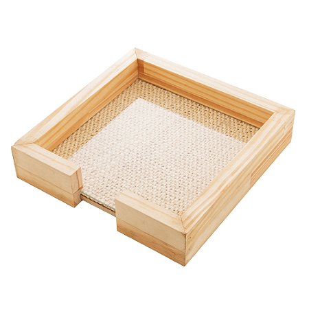 PORTA GUARDANAPO DE MADEIRA COM SISAL NATURAL PINUS 21CM X 21CM X 4,5CM - WOODART