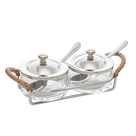 PORTA GELÉIA DE AÇO INOX COM ALÇA EM SISAL NATURE 23,5CM X 10CM X 8CM - WOLFF