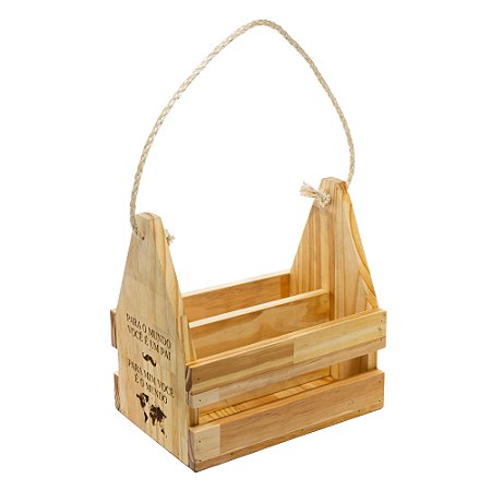 PORTA GARRAFAS DE MADEIRA PINUS DIA DOS PAIS 28CM X 20CM X 28CM - WOODART