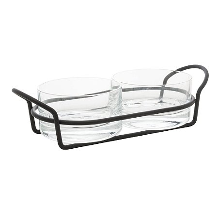 PETISQUEIRA DUPLA DE VIDRO COM SUPORTE ITALY PRETO FOSCO 24CM X 10CM X 6CM - WOLFF