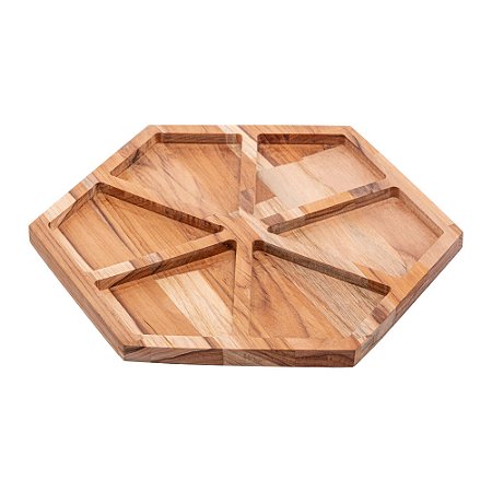PETISQUEIRA DE MADEIRA COM 6 DIVISÓRIAS TECA 35CM X 30CM X 2CM - WOLFF CRAFT