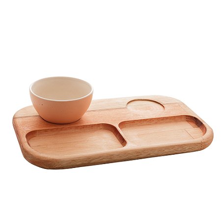 PETISQUEIRA DE MADEIRA COM 2 BOWLS SALMON LIPTUS 30CM X 18CM X 6CM - WOODART