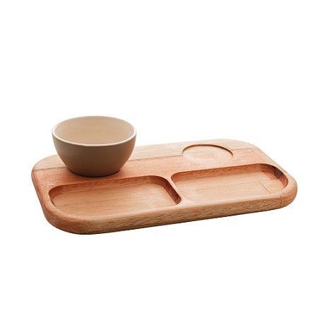 PETISQUEIRA DE MADEIRA COM 2 BOWLS CINZA LIPTUS 30CM X 18CM X 6CM - WOODART