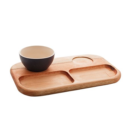 PETISQUEIRA DE MADEIRA COM 2 BOWLS AZUL LIPTUS 30CM X 18CM X 6CM - WOODART