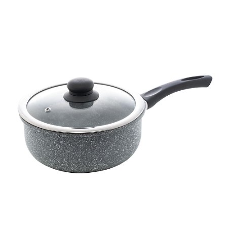 PANELA DE INDUÇÃO EM ALUMÍNIO COM REVESTIMENTO CERÂMICO E TAMPA DE VIDRO GRANILITE CINZA 20CM