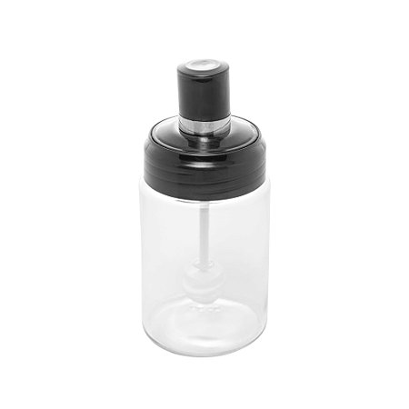 MELEIRA DE VIDRO COM PEGADOR E TAMPA DE PLÁSTICO PRETA 7CM X 7CM X 14CM - WOLFF