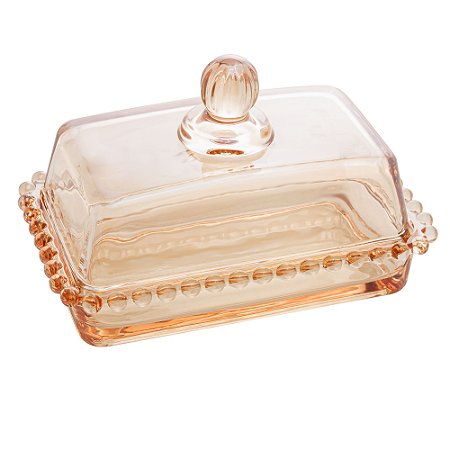 MANTEIGUEIRA DE CRISTAL COM TAMPA PEARL ÂMBAR 17CM X 10,5CM X 10CM - WOLFF