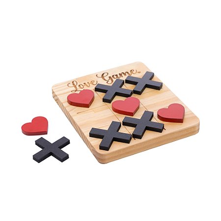JOGO DA VELHA MADEIRA PINUS NAMORADOS 18CM X 15CM X 2,5CM - WOODART