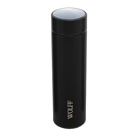 GARRAFA TÉRMICA DE AÇO INOX COM TERMÔMETRO EM LED PRETA 500ML - WOLFF
