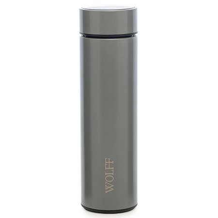 GARRAFA TÉRMICA DE AÇO INOX COM TERMÔMETRO EM LED CINZA 500ML - WOLFF