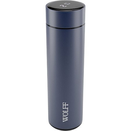 GARRAFA TÉRMICA DE AÇO INOX COM TERMÔMETRO EM LED AZUL 500ML - WOLFF