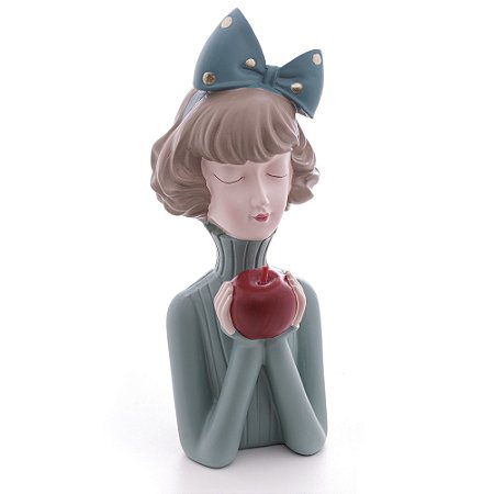 FIGURA DECORATIVA BONECA COM MAÇÃ DE RESINA 9CM X 9CM X 23CM - WOLFF