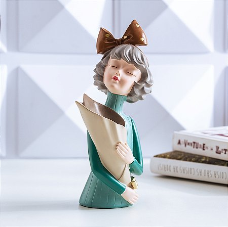 FIGURA DECORATIVA BONECA COM CACHEPÔ DE RESINA 12,5CM X 11CM X 23CM - WOLFF