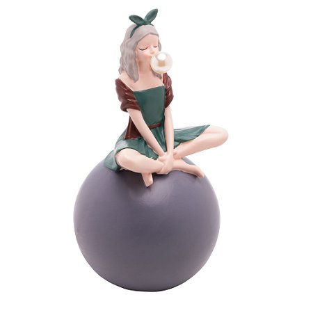 FIGURA DECORATIVA BONECA COM BOLA DE RESINA CINZA 9,5CM X 9,5CM X 18CM - WOLFF