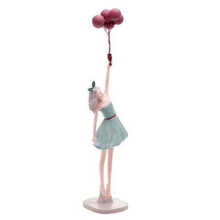 FIGURA DECORATIVA BONECA COM BALÕES DE RESINA VERMELHOS 12CM X 12CM X 43CM - WOLFF