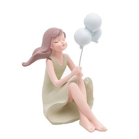 FIGURA DECORATIVA BONECA COM BALÕES DE RESINA 8CM X 9CM X 12CM - WOLFF