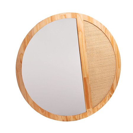 ESPELHO DE MADEIRA COM SISAL PINUS 60CM - WOODART