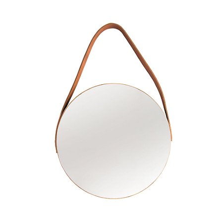 ESPELHO COM SUPORTE DE COURO ESCOVADO DOURADO 36CM - WOLFF