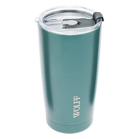 COPO TÉRMICO DE AÇO INOX PAREDE DUPLA COM TAMPA VERDE 600ML - WOLFF
