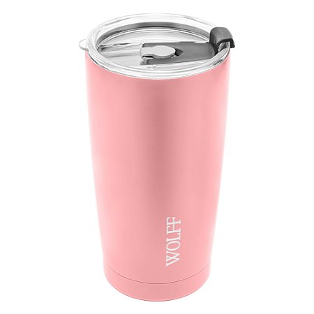 COPO TÉRMICO DE AÇO INOX PAREDE DUPLA COM TAMPA ROSÉ 600ML - WOLFF