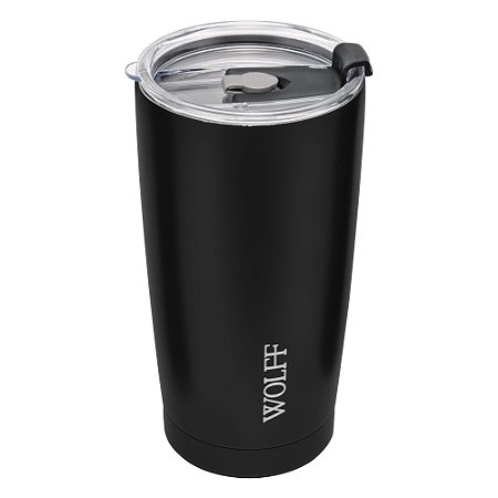 COPO TÉRMICO DE AÇO INOX PAREDE DUPLA COM TAMPA PRETO 600ML - WOLFF