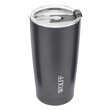 COPO TÉRMICO DE AÇO INOX PAREDE DUPLA COM TAMPA CINZA 600ML - WOLFF