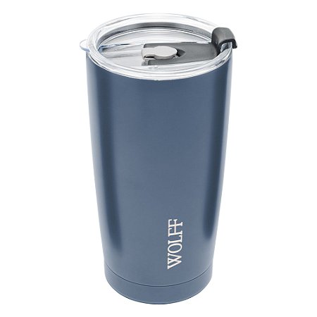 COPO TÉRMICO DE AÇO INOX PAREDE DUPLA COM TAMPA AZUL 600ML - WOLFF
