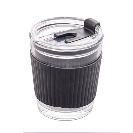 COPO DE VIDRO COM CINTA EM SILICONE PRETO 350ML - WOLFF