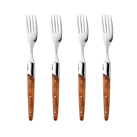 CONJUNTO DE 4 GARFOS PARA MESA COM CABO DE MADEIRA E AÇO INOX LAGUIOLE BY WOLFF 22,5CM - WOLFF