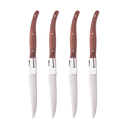 CONJUNTO DE 4 FACAS PARA MESA COM CABO DE MADEIRA E AÇO INOX LAGUIOLE BY WOLFF 22,5CM - WOLFF