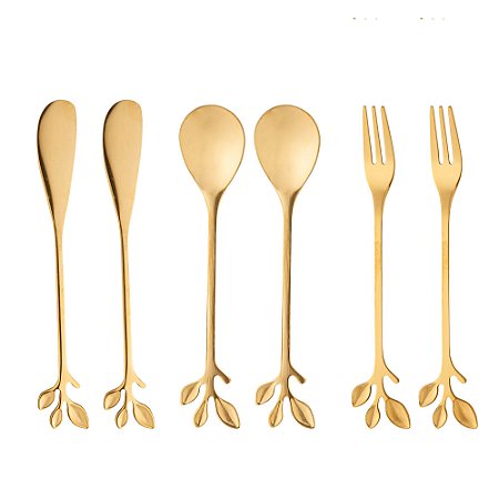 CONJUNTO 6 TALHERES DE AÇO INOX LEAVES DOURADO - WOLFF