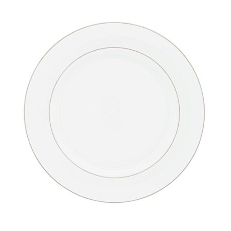 CONJUNTO 6 PRATOS RASOS DE PORCELANA COM BORDA PRATEADA MÔNACO BRANCO 27CM - WOLFF