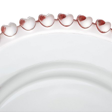 PRATO DE CRISTAL COM PÉ CORAÇÃO BORDA ROSA 19,5CM X 10,5CM - LYOR