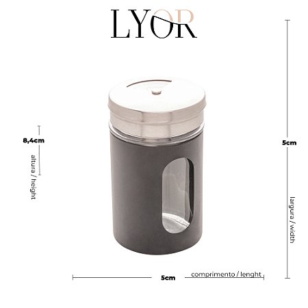 POTE PARA TEMPERO DE VIDRO E INOX COM TAMPA DOSADORA SORTIDO 80ML - LYOR