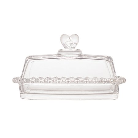 MANTEIGUEIRA DE CRISTAL COM TAMPA CORAÇÃO 17CM X 10,5CM X 10CM - LYOR