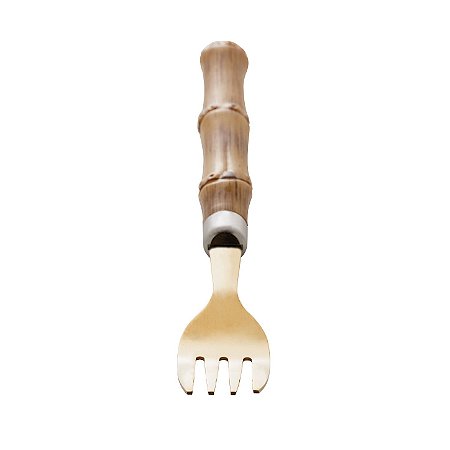 CONJUNTO 6 GARFOS PARA MESA DE AÇO INOX COM CABO EM PLÁSTICO BAMBU DOURADO 20CM - LYOR