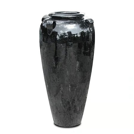VASO VIETNAMITA DE CERAMICA IMPORTADO ROMA PRETO D56XA116CM