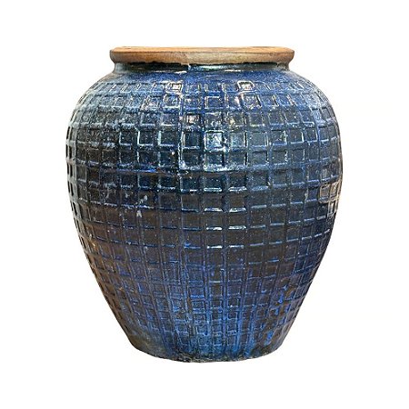 VASO RUSTICO DE CERAMICA IMPORTADO INGLATERRA AZUL EXTRA D70XA85CM